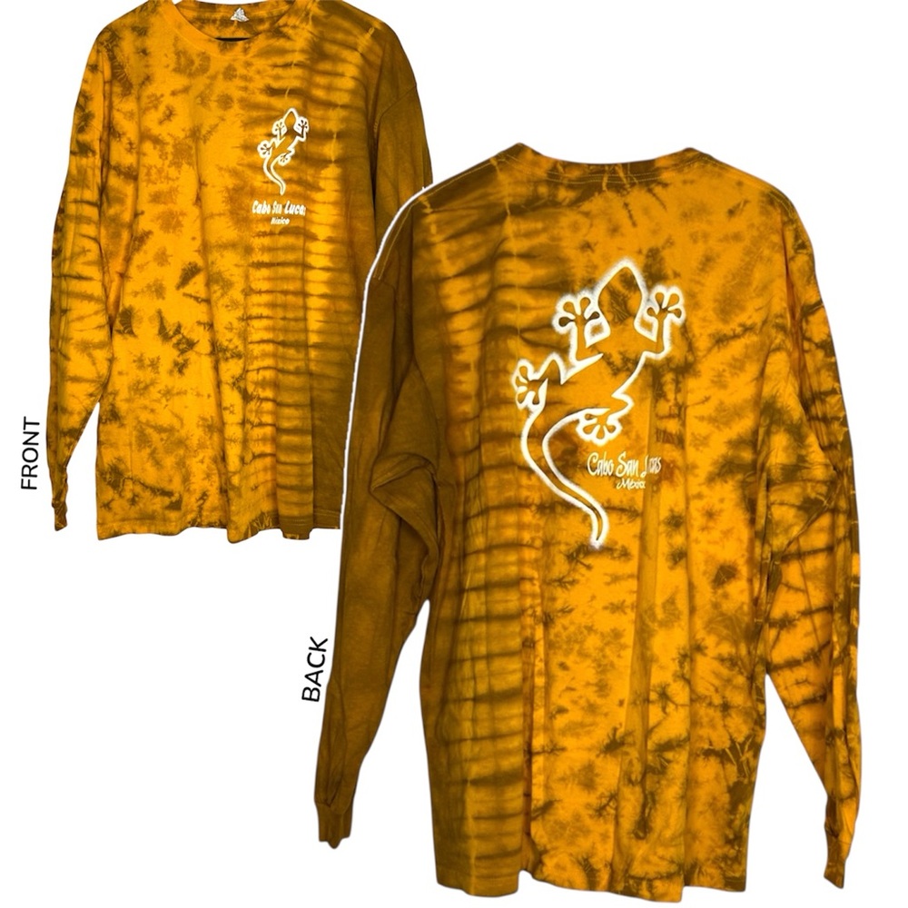 Cabo San Lucas Mexico Vintage Tie Dye Lizard Graphic Long Sleeve Tee Shirt 2XL